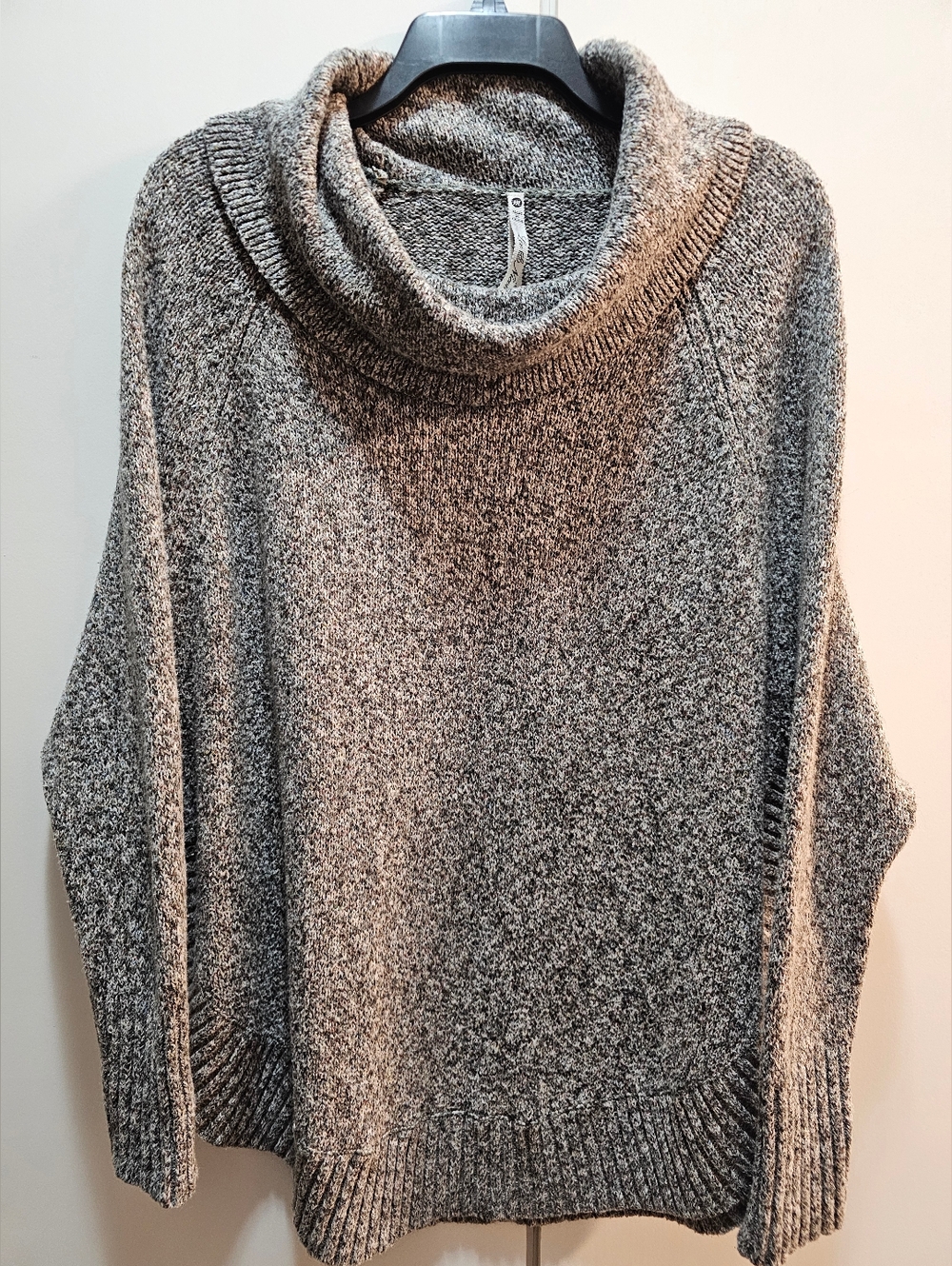 LEO &NICOLE Cozy Grey/Beige Cowl Neck Women's Sweater